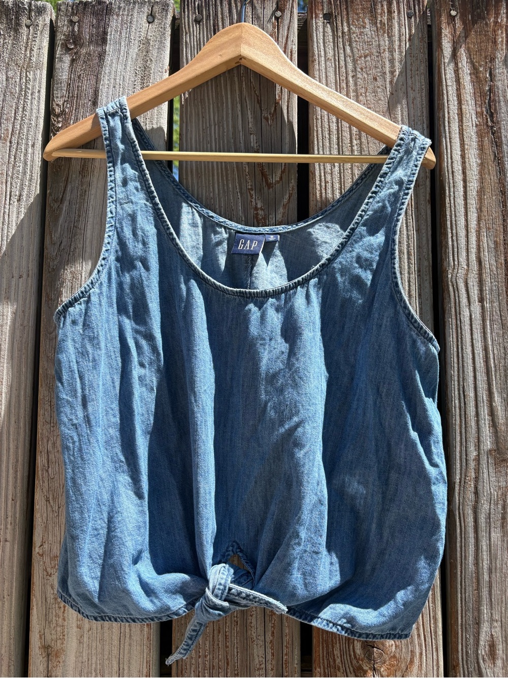 GAP Light Blue Denim Tie Hem Tank